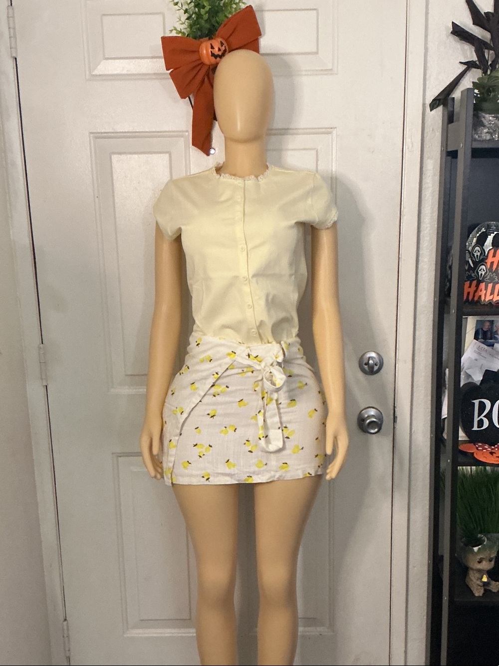Lemon-Print Wrap Mini Skirt only